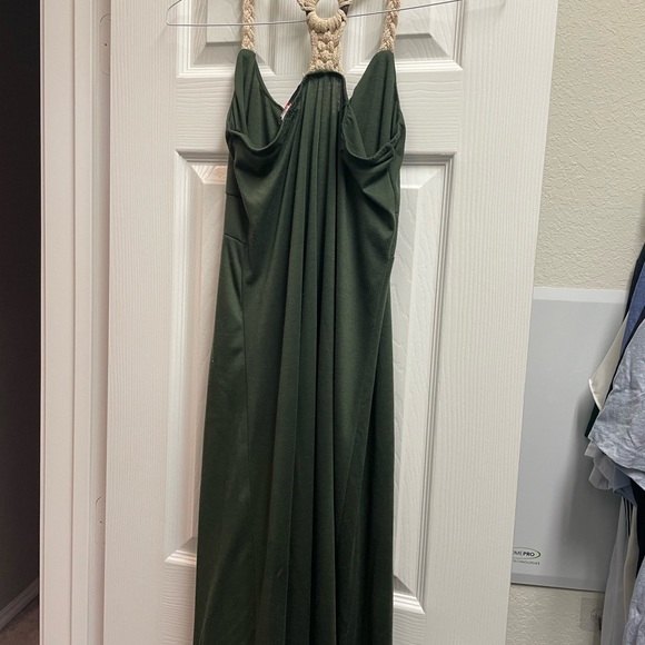 EUC XL Green maxi dress with flower design and braided sports bra style back - Picture 2 of 7